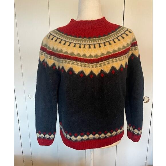 Eddie Bauer Women's Size Large 100% Wool‎ Fairaisle Sweater Cream Red Blue - Picture 1 of 3